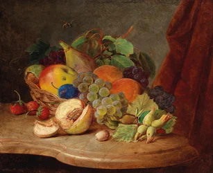 Stillleben mit Obstkorb und Biene